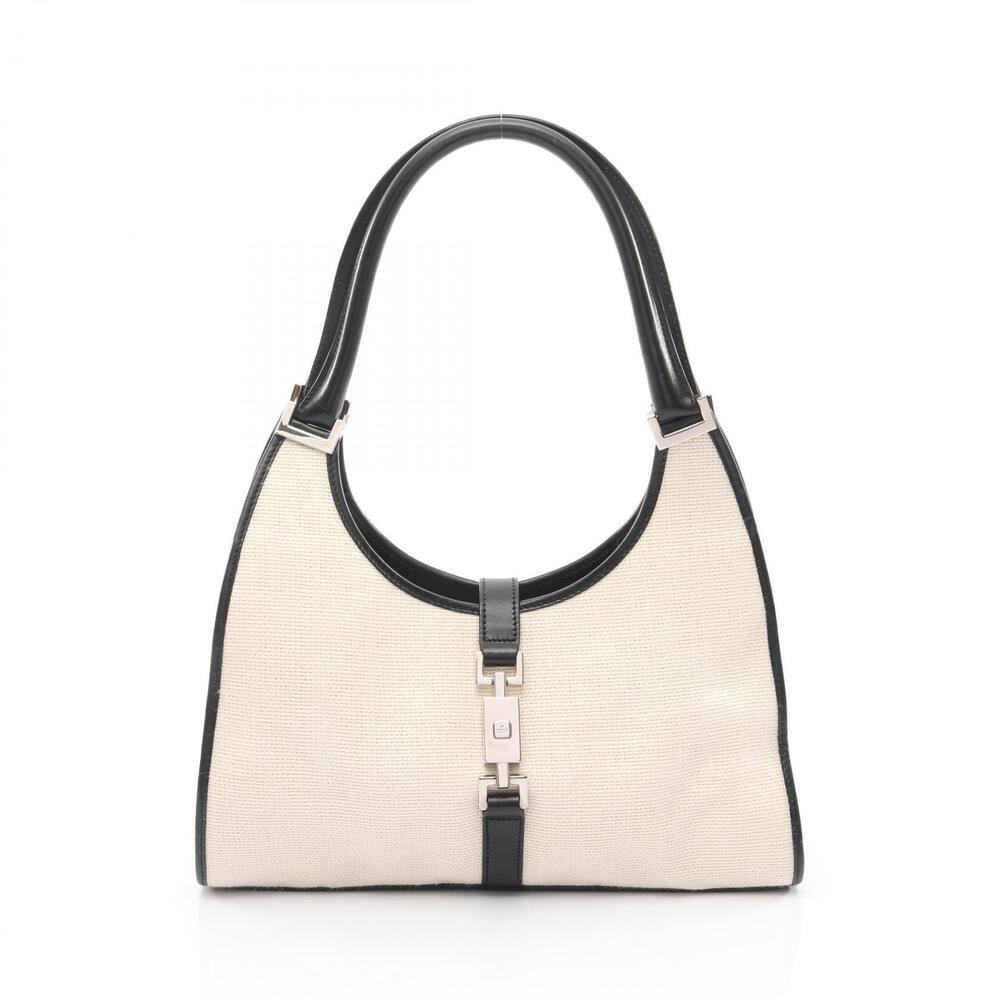 Gucci Jackie Canvas Leather Shoulder Bag Black White